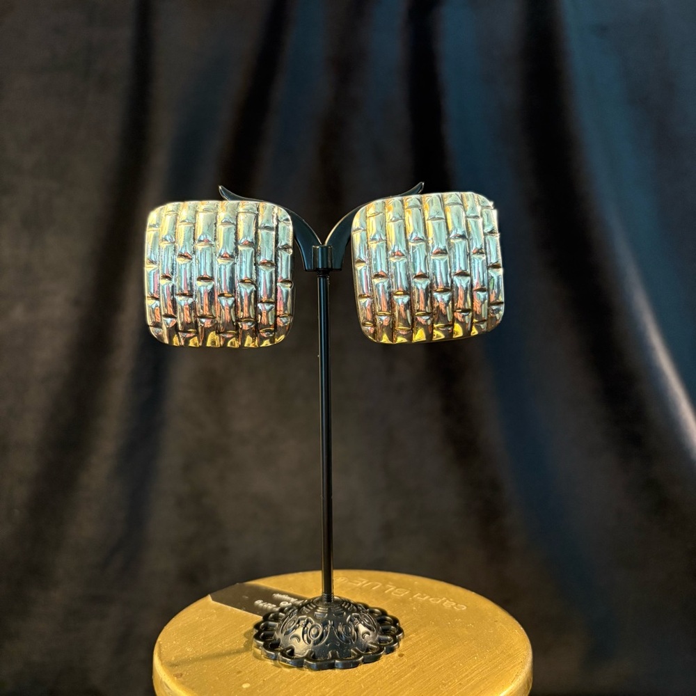 Sterling Silver Square Weave Pattern Clip-on Earrings